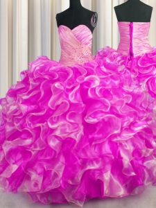 Shining Floor Length Ball Gowns Sleeveless Rose Pink 15 Quinceanera Dress Lace Up