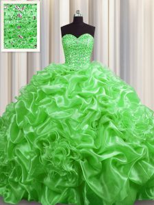 Simple Sweetheart Lace Up Beading and Pick Ups Quinceanera Gown Court Train Sleeveless