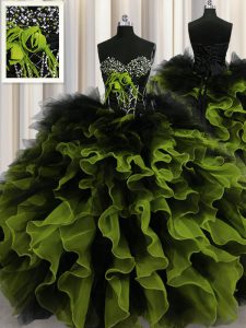Admirable Multi-color Ball Gowns Beading and Ruffles Quinceanera Gown Lace Up Organza and Tulle Sleeveless Floor Length