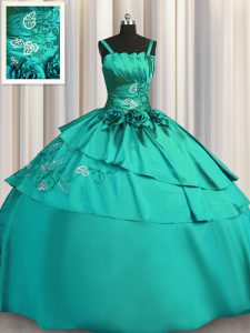 Satin Sleeveless Floor Length 15th Birthday Dress and Beading and Embroidery