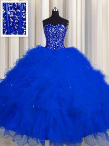 Adorable Visible Boning Floor Length Ball Gowns Sleeveless Royal Blue Ball Gown Prom Dress Lace Up