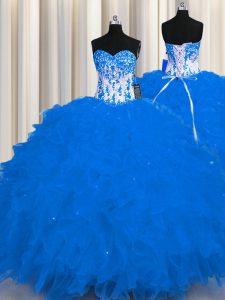 Simple Appliques and Ruffles 15 Quinceanera Dress Royal Blue Lace Up Sleeveless Floor Length