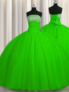 Big Puffy Lace Up Quinceanera Gown Beading and Sequins Sleeveless Floor Length