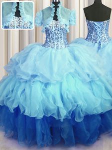 Luxurious Visible Boning Bling-bling Floor Length Multi-color Sweet 16 Quinceanera Dress Organza Sleeveless Beading and 