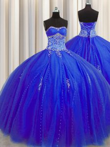 Cheap Puffy Skirt Royal Blue Sweet 16 Dresses Military Ball and Sweet 16 and Quinceanera and For with Beading and Appliq