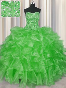 Cute Visible Boning Ball Gowns Quinceanera Gown Strapless Organza Sleeveless Floor Length Lace Up