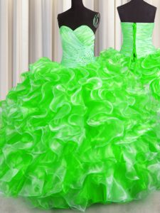Admirable Sweetheart Sleeveless Quinceanera Gowns Floor Length Beading and Ruffles Organza