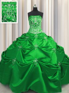 Embroidery Strapless Sleeveless Lace Up Quinceanera Gown Green Taffeta