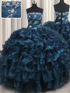 Organza Sleeveless Floor Length Quinceanera Dresses and Appliques and Ruffles and Ruffled Layers
