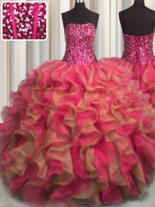 Eye-catching Visible Boning Beaded Bodice Floor Length Lace Up Ball Gown Prom Dress Multi-color for Military Ball and Sw