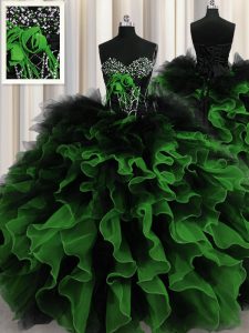 Multi-color Ball Gowns Organza and Tulle Sweetheart Sleeveless Beading and Ruffles Floor Length Lace Up Quinceanera Gown