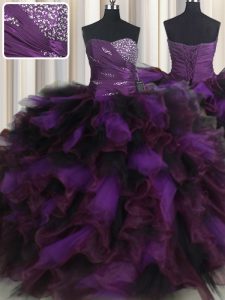 Beautiful Organza and Tulle Sleeveless Floor Length Sweet 16 Quinceanera Dress and Beading and Ruffles and Ruffled Layer