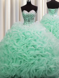 Rolling Flowers Brush Train Sleeveless Beading and Pick Ups Lace Up Quinceanera Dress