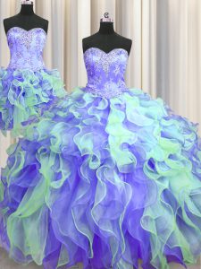 Dramatic Three Piece Floor Length Ball Gowns Sleeveless Multi-color Vestidos de Quinceanera Lace Up