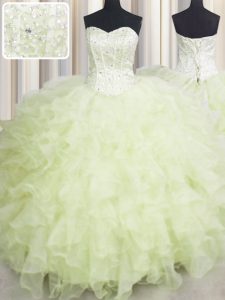 Yellow Green Sleeveless Floor Length Beading and Ruffles Lace Up Quinceanera Gowns