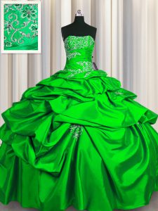Captivating Pick Ups Floor Length Ball Gowns Sleeveless Green Sweet 16 Dresses Lace Up
