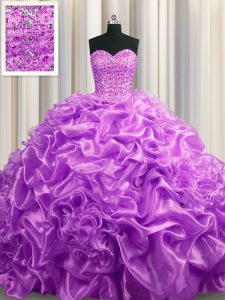 Pick Ups With Train Lilac Sweet 16 Dresses Sweetheart Sleeveless Court Train Lace Up