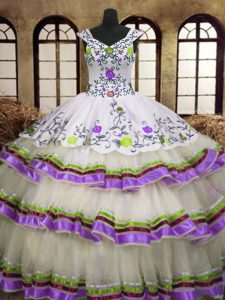 Exquisite Floor Length Lace Up Quinceanera Gowns Multi-color for Military Ball and Sweet 16 and Quinceanera with Embroid