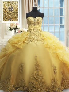 Floor Length Ball Gowns Sleeveless Gold Sweet 16 Quinceanera Dress Lace Up