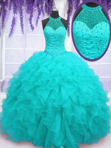 Glorious Sleeveless Beading and Ruffles Lace Up Quinceanera Gown