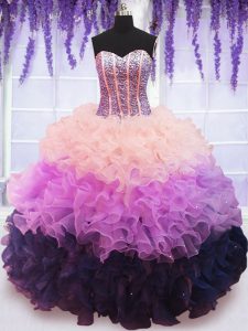Best Selling Ruffled Sweetheart Sleeveless Lace Up Sweet 16 Dresses Multi-color Organza