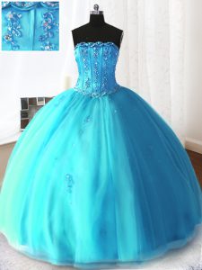 Sleeveless Lace Up Floor Length Beading and Appliques Sweet 16 Dresses