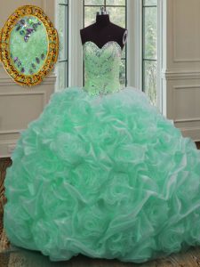 Sumptuous Apple Green Sweetheart Lace Up Beading and Pick Ups Sweet 16 Dresses Sweep Train Sleeveless