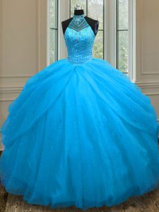 Baby Blue Sweetheart Lace Up Beading 15th Birthday Dress Sleeveless