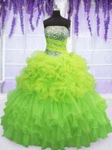 Ball Gown Prom Dress Military Ball and Sweet 16 and Quinceanera and For with Beading and Ruffled Layers and Pick Ups Str