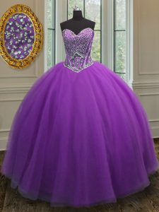 Custom Fit Tulle Sleeveless Floor Length Quinceanera Gowns and Beading