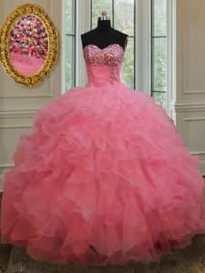 Excellent Sleeveless Beading and Ruffles Lace Up Quinceanera Gown
