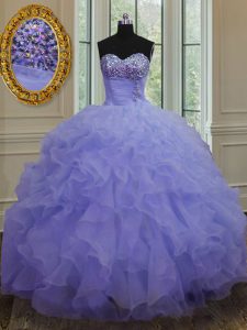 Flare Ball Gowns Vestidos de Quinceanera Lavender Sweetheart Organza Sleeveless Floor Length Lace Up