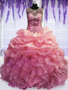 Baby Pink Scoop Lace Up Beading and Pick Ups Quinceanera Dress Sleeveless