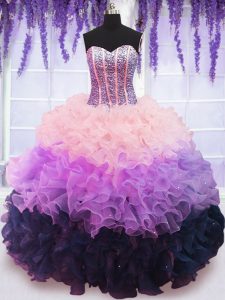 Multi-color Sweetheart Neckline Beading and Ruffles and Ruffled Layers Sweet 16 Dresses Sleeveless Lace Up