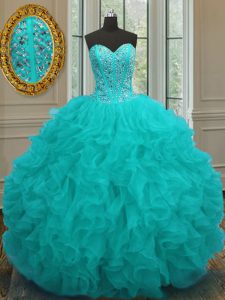 Floor Length Ball Gowns Sleeveless Aqua Blue 15th Birthday Dress Lace Up