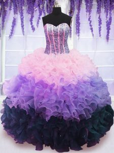 Stunning Multi-color Sleeveless Beading and Ruffles and Ruffled Layers Floor Length 15 Quinceanera Dress
