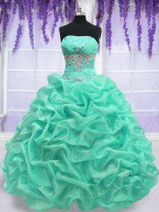 Excellent Turquoise Strapless Lace Up Beading Quinceanera Dresses Sleeveless