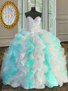 Deluxe Sweetheart Sleeveless Organza Ball Gown Prom Dress Beading and Ruffles Lace Up