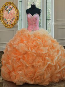 Best Orange Lace Up Sweet 16 Dress Beading Sleeveless Floor Length