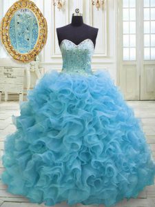 Sleeveless Sweep Train Beading and Sequins Lace Up Ball Gown Prom Dress