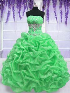 Perfect Sleeveless Floor Length Beading Lace Up Sweet 16 Dress with
