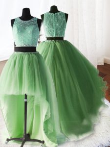 Discount Three Piece Scoop Yellow Green Zipper Quinceanera Dresses Beading and Lace and Ruffles Sleeveless With Brush Tr