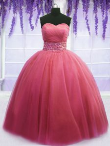 Stylish Sweetheart Sleeveless Lace Up 15 Quinceanera Dress Pink Tulle