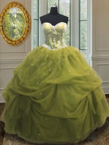 Ideal Olive Green Vestidos de Quinceanera Military Ball and Sweet 16 and Quinceanera and For with Sequins and Pick Ups S