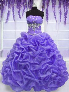 New Arrival Lavender Sleeveless Beading Floor Length Quinceanera Gown