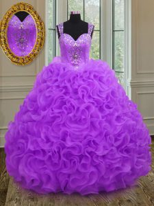 Decent Straps Purple Zipper Sweet 16 Dresses Beading and Ruffles Sleeveless Floor Length