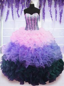 Sleeveless Lace Up Floor Length Beading and Ruffles and Ruffled Layers Quinceanera Gown