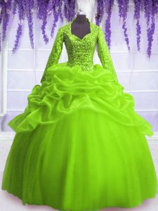 Ball Gowns Sequins and Pick Ups Sweet 16 Dresses Zipper Organza Long Sleeves Floor Length