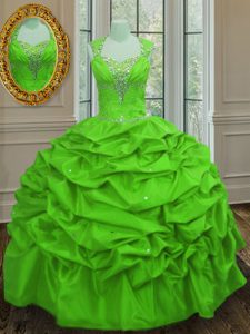 Sexy Sweet 16 Dress Military Ball and Sweet 16 and Quinceanera and For with Beading and Pick Ups Straps Cap Sleeves Lace