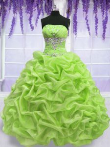 Beading and Pick Ups Quince Ball Gowns Yellow Green Lace Up Sleeveless Floor Length